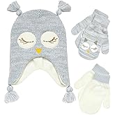 ABG Accessories Girls Critter Winter Hat and 2 Pair Gloves or Mittens (Toddler/Little Girls)