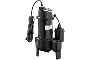 JUWO 1/2 HP Sewage/Effluent Pump, 6000 GPH Submersible Basement Sewer Pump with Automatic Tethered Float Switch, Cast Iron Sewage Ejector Pump, 2" NPT Discharge