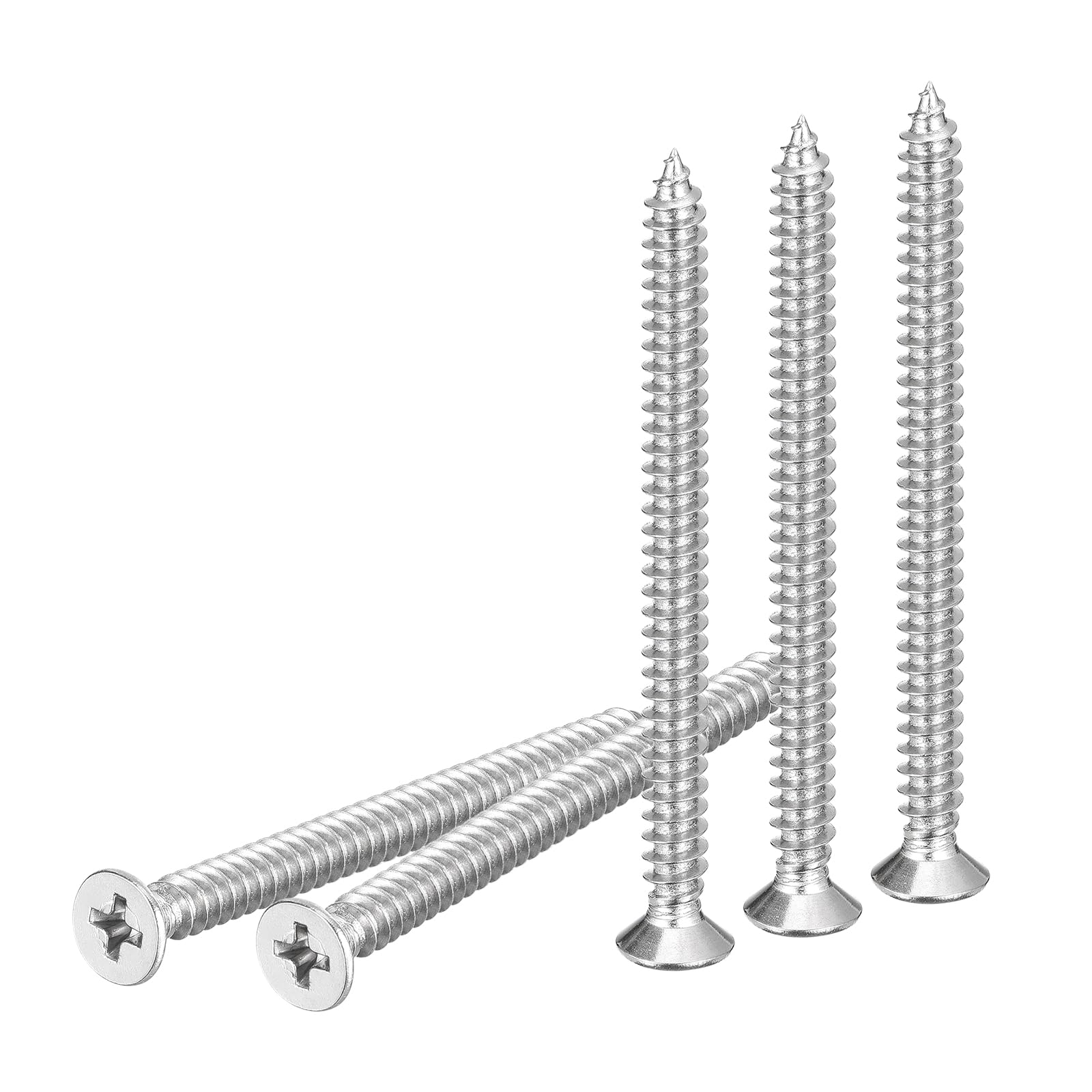 DTGN 20Pcs M6x75mm Flat Head Wood Screws, 304 Stainless Steel Phillips Self Tapping Screws - Good for Woodworking, Furniture - Silver