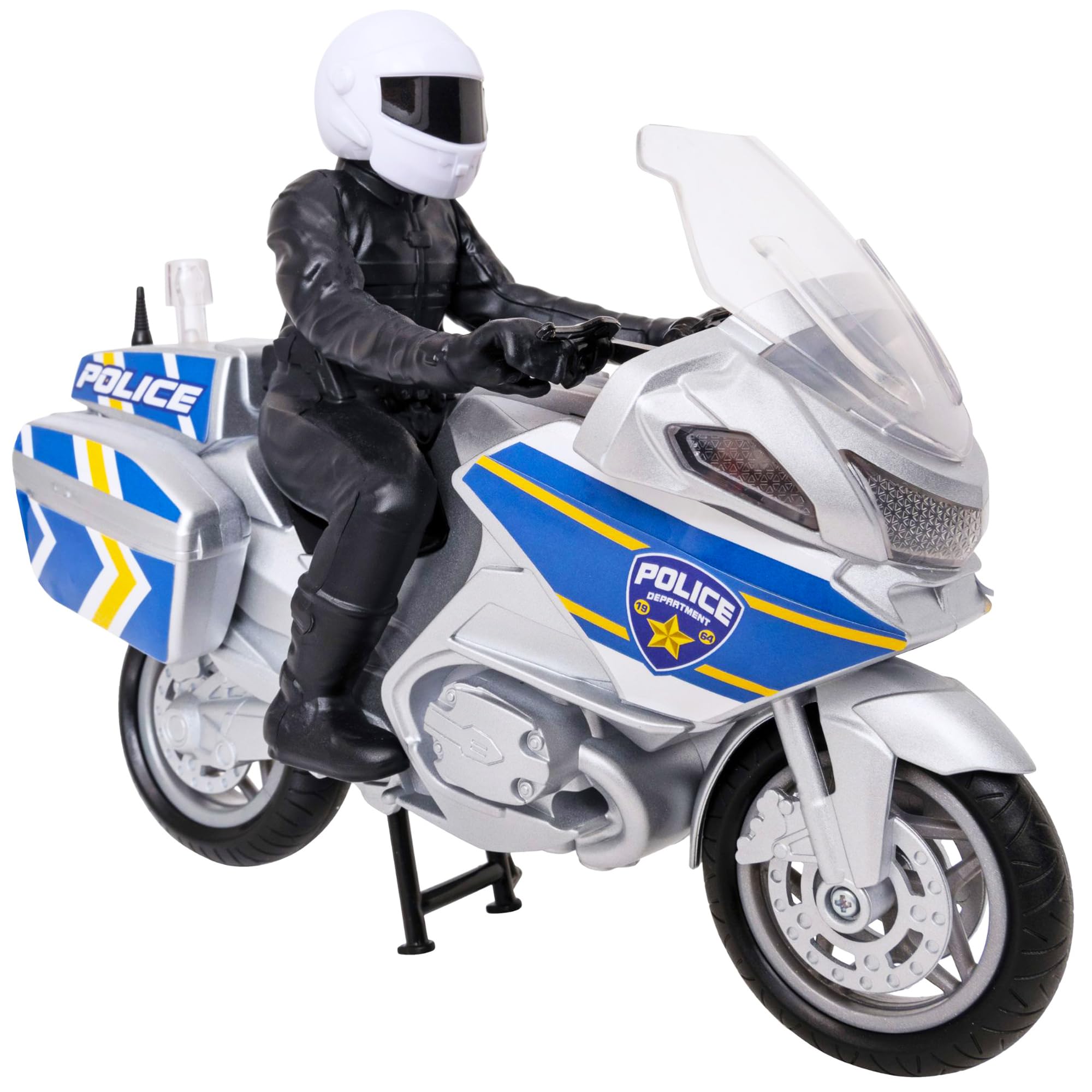 Teamsterz Mighty Machines Medium Police Bike with Officer Figure | Motorbike Toy with Lights & Sounds | Emergency Service Vehicle Playset | Kids' Figures and Toy Car Set | Ages 3+