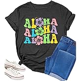 Hawaiian Shirts for Women Hawaii Shirt Tropical Beach Tshirt Graphic Tees Vacation Outfits Summer Casual Party Tops