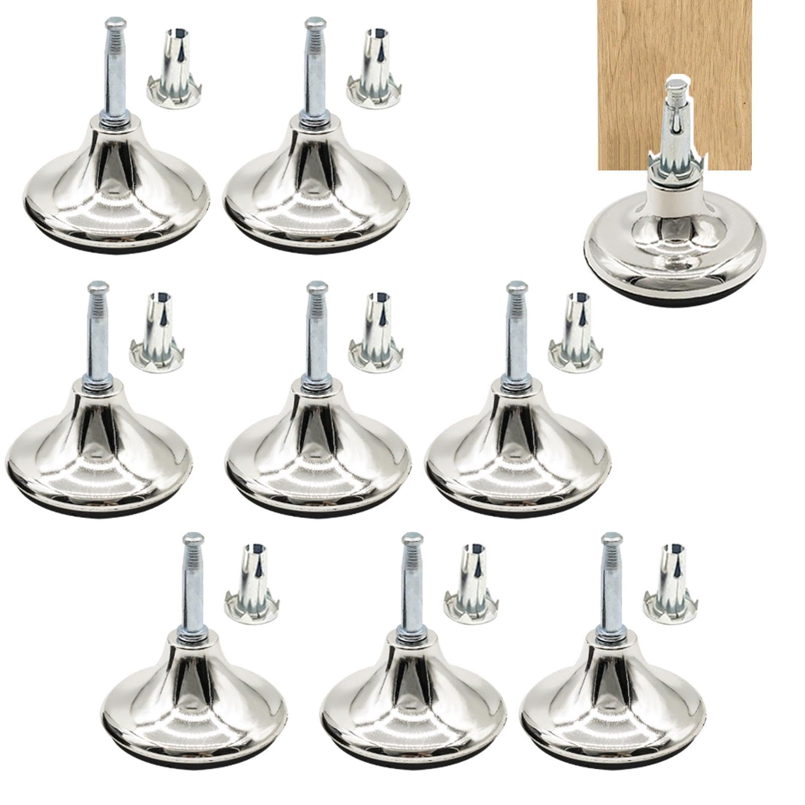 Zaphara 8pcs Chrome Feet Bed Legs Glides Castor with Metal Inserts, Furniture Feet Castors Glides, for Beds/Sofas/Footstools/Chair/Furniture Wheels(COLOUR:Silver+black)