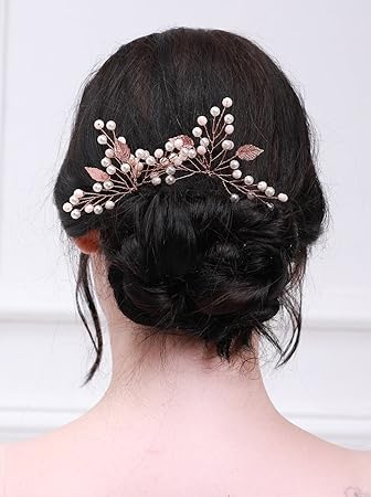 Kercisbeauty Rose Gold Leaf Hair Pins Bridal Hair Pin Crystal Hair