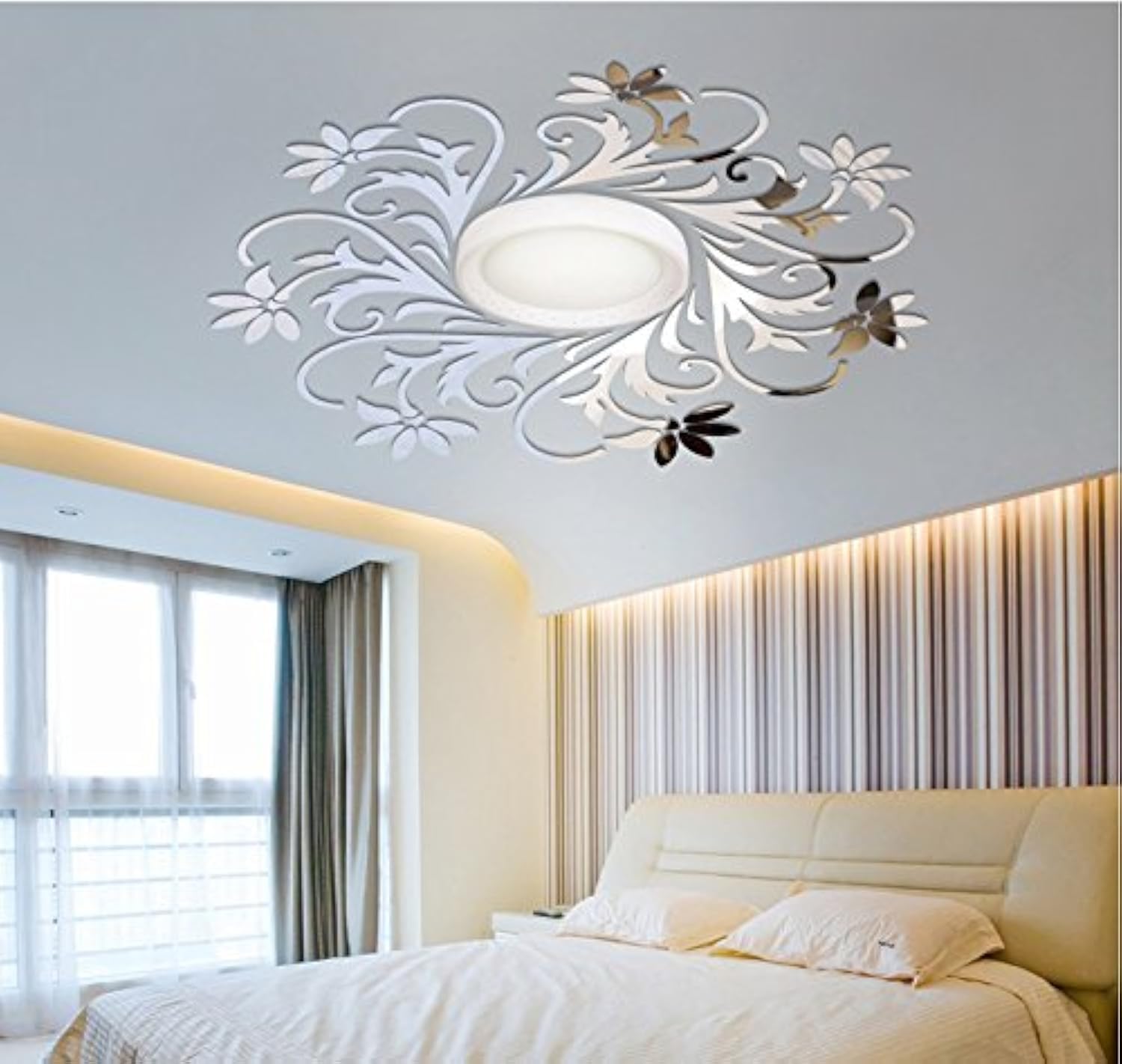 European Mirror Sticker for ceilling Decoration, DIY Top ceilling Mirror Wall Sticker, top Lighting The Ceiling Chandelier Around Decorative Mirror Frame Sticker (Silver)