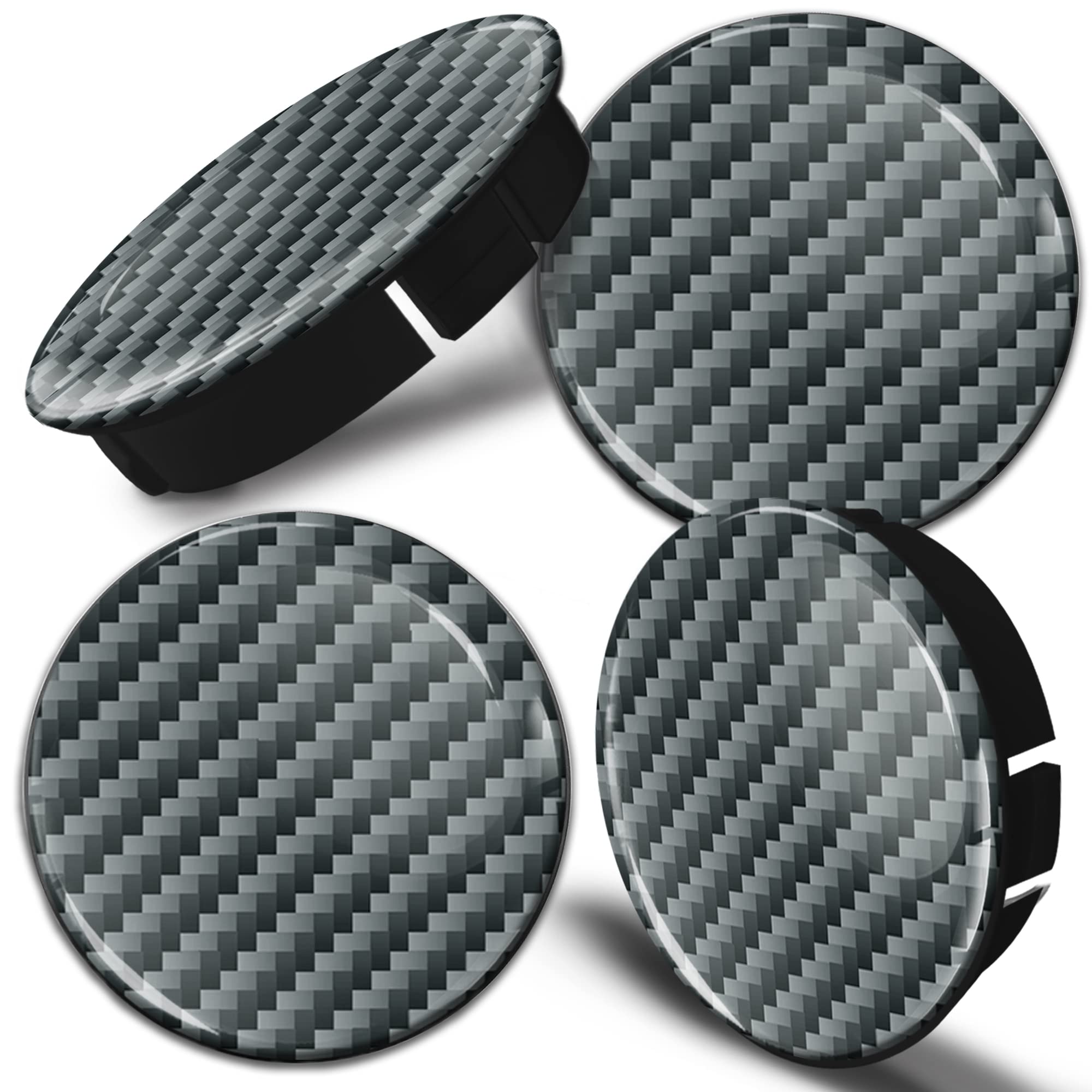 Biomar Labs 4 x 60mm Wheel Centre Caps Universal Plastic Hub Caps Set Durable Alloy Wheel Covers for Car Auto Tuning Exterior Styling with Multiple Designs (Carbon in Silver-Black C 106)
