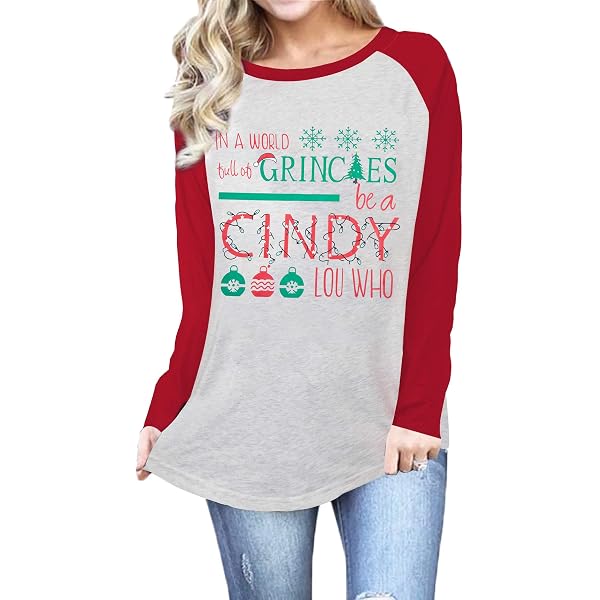 Cute Women's Let It Snow Christmas T-Shirt With Snowman Print - 3/4 Sleeve Raglan Baseball Tee In Red, Small - View #7