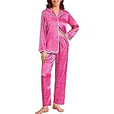 Ekouaer Satin Pajama Set Long Sleeve Button Down Pj Sets Ruffle Silk Valentine Pajamas for Women