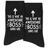 RZQIJ Funny Boss Socks – THIS IS WHAT AN AWESOME BOS LOOKS LIKE Sign, Novelty Crew Gift for Men or Women, Unique Boss’s Day Present, Appreciation Gift Idea for Male or Female Bosss(169)