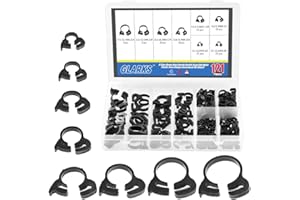 Glarks 121Pcs 8 Size Heavy Duty Black Double Gripping Nylon Hose Clamps Set, 6.1-26.1mm Plastic Snap Ratcheting Clamps Assort