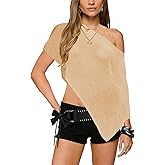 YUNLORIA Womens Knit Sheer Swimsuit Cover Up Trendy Lightweight Asymmetric Beach Coverup One Shoulder Summer Vacation Outfits