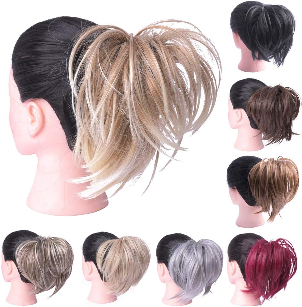 Oubeca Tousled Synthetic Hairpiece Scrunchies Straight Elastic Updo Scrunchy Bun For Women (1# Black)