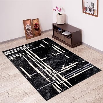 Teppich Wohnzimmer Moderne Schwarz Grau Geometrisches Muster