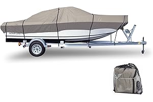 GEARFLAG Trailer Boat Cover 600D Heavy Duty Waterproof Marine Grade UV Resistant fits V-Hull Tri-Hull Runabouts Fishing Boat Reinforced Adjustable Side Straps (16' - 18.5' Long, Beam Width 98")