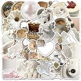 50Pcs Stickers Aesthetic Waterproof Laptop Stickers Decals for Water Bottle Vintage Scrapbook Journals Supplies Journal Planners (White)