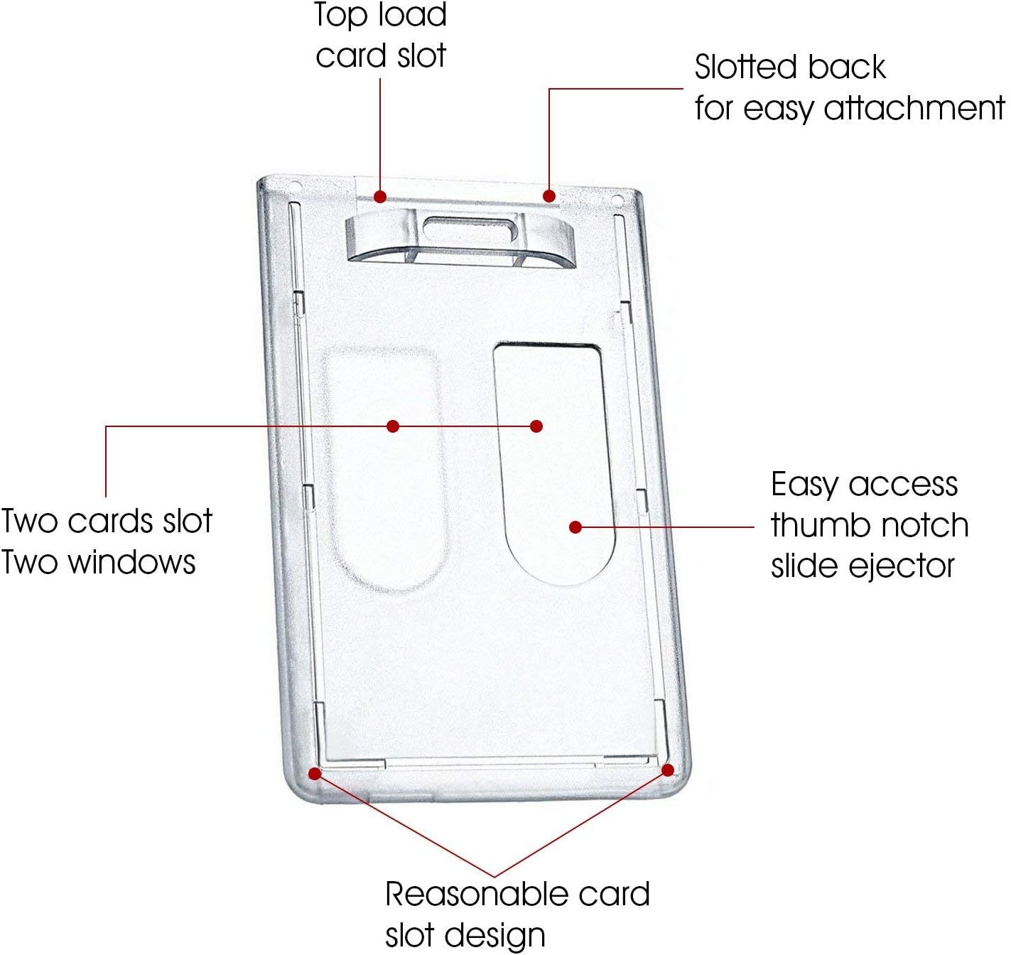 10 Pack Heavy Duty ID Badge Holder with 10 Pack Badge Holder Clip by Elimoons, Hard Plastic Clear Holder with Thumb Slots - Holds 2 Card : Office Products
