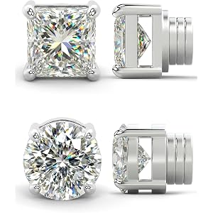 Magnetic Earrings for Men 5A Cubic Zirconia Stainless Steel Clip On Earring | 2 Pairs Fake Earrings Non Pierced Magnet Nose S