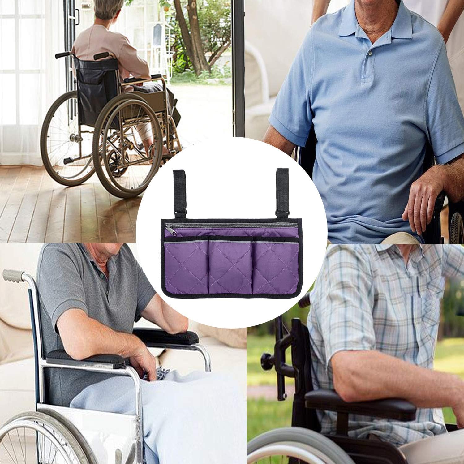 Wheelchair Side Bag with Pouches and Reflective Stripe, Wheelchair Armrest Side Organizer for Electric Wheelchairs, Manual Wheelchair Lightweight and Easy to Use (Purple): Health & Personal Care