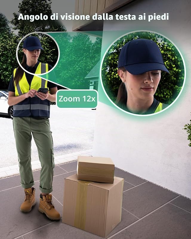 Videocitofono HD con copertura in pelle nera, telecamera di sicurezza esterna wireless, batteria non rimovibile, rilevamento del movimento, audio bidirezionale, visione notturna, prova sicura