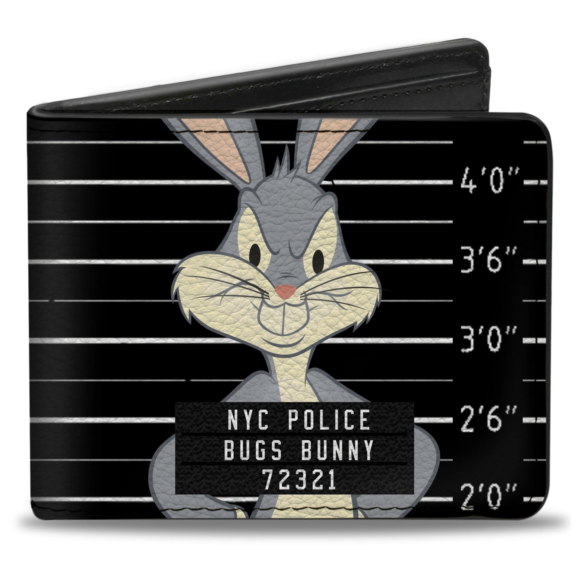 Buckle-Down Men's Bifold Wallet Bugs Bunny, Black & White, 4.0" x 3.5"