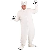 Adult Plus Size Arctic Polar Bear Costume - Faux Shearling Jumpsuit with Hood, Mitts, and Shoe Covers