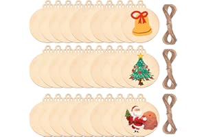KOOCHOICE 60Pcs Wood Slices,3.5" Wooden Christmas Ornaments,Unfinished Predrilled Wood Circles for Crafts Centerpieces,DIY Round Wooden Discs Hanging Decorations (3.5 Inches-60)