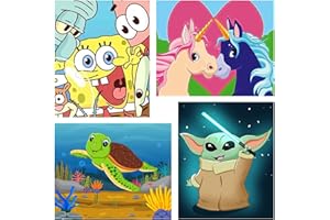 CLENDO 4 Pack DIY Paint by Numbers for Kids,Paint by Numbers for Kids Ages 8-12, Easy Acrylic Watercolor Paint Numbers Canvas Arts for Gift and Decoration Inch 7.8x9.8