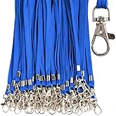 Blue Lanyards 50 Pcs Bulk Lanyard for Id Badges Flat Lanyard with Badge Clip Swivel Hook (50, Blue)