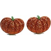 Bright Orange Glitter Pumpkin Halloween Clip On Earrings (H046clip)