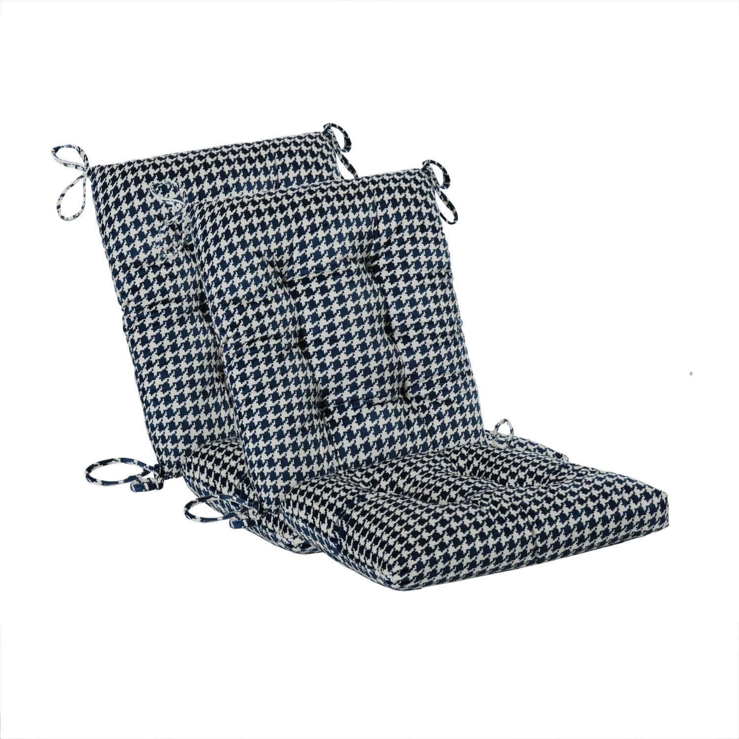 Photo 1 of Makimoo Outdoor Patio Cushion, Rocking Chair Cushion, Tufted Pads, Set of Upper and Lower with Ties Pack of 2 (2 Sets) - Back 20"×17", Seat 17"×17" (Blue Houndstooth)