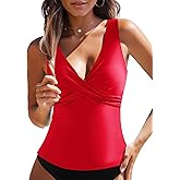 GRAPENT Tankini Tops for Women Cross Over Adjustable Straps Padded Modest Swimsuits Swimwear Bathing Suit Swim Top Only