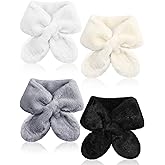 Fourluoo 4 Pcs Women Faux Fur Scarf Faux Furry Collar Loophole Scarves Fuzzy Neck Warmer for Winter