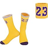 GGRR Elite Basketball Socks for Boys and Girls, Athletic Socks with Basketball Wristband, Compression Sport Socks for Kids 6-13, Yellow