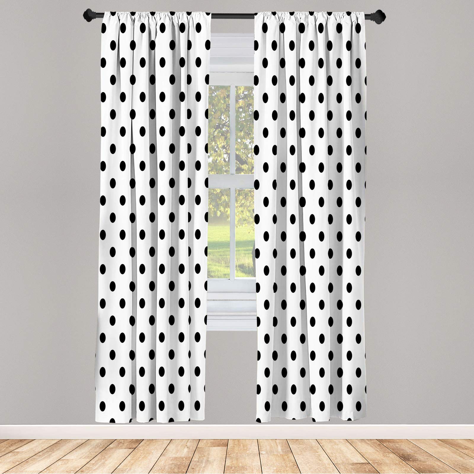ABAKUHAUS Polka Dot Microfiber Curtain, Classic Old Fashioned Repeated Circles Round Forms Retro Illustration, Window Treatments 2 Panel Set for Living Room Bedroom Decor, 60" W x 70" L, Black White