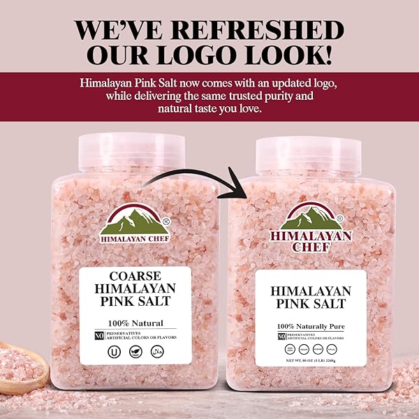 HIMALAYAN CHEF PINK HIMALAYAN SALT COARSE GRAIN, 5 LBS PLASTIC JAR – PURE, NATURAL, KOSHER, MINERAL-RICH, IDEAL FOR GRINDER REFILLS, COOKING, SEASONING