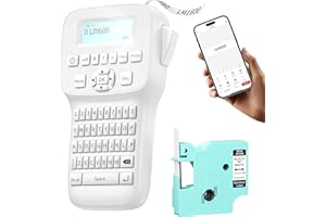 EAZEID Handheld Label Maker Machine with-Tape Waterproof, Rechargeable Labeler with QWERTY Keyboard, Wire Cable Label Maker Bluetooth with Backlit LCD Screen, Ideal for Home Office School Organization