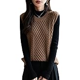 Ciovkis Women's Merino Wool Blend Sweater Vest 2025 Fall Winter Classic Crew Neck Sleeveless Cable Knit Pullover Sweater Vest
