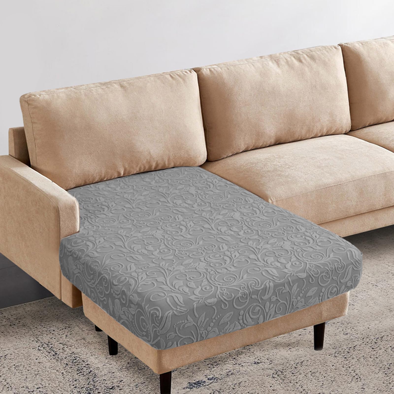 BTTO Chaise Couch Covers for Sectional Sofa,Jacquard L Shape Couch Cover with Chaise,Stretch Couch Sofa Protector Covers for Kids Pets Dog(Chaise Lounge,Light Gray)