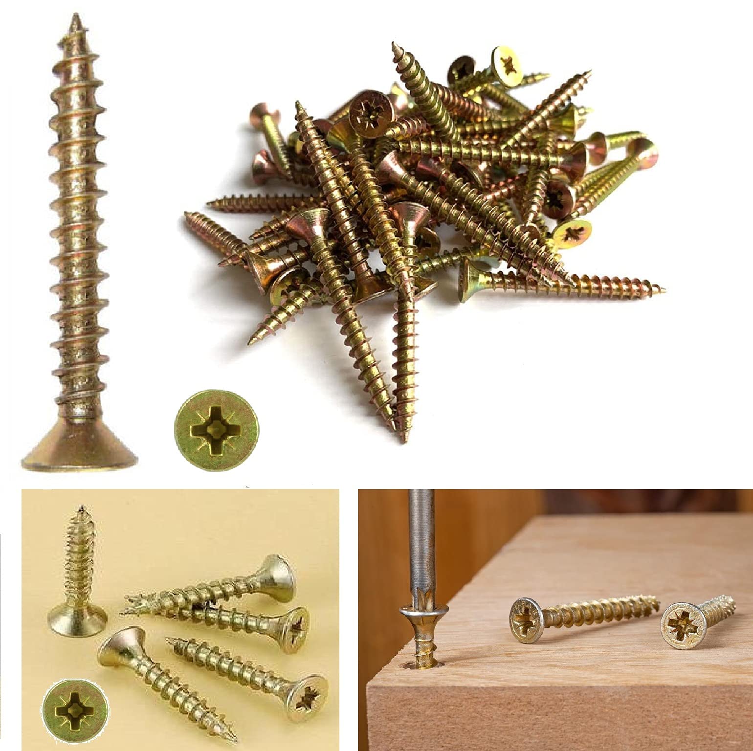 TERF® Multi Purpose Screws 5.0 X 40mm Pozi Flat Double Countersunk Zinc Yellow Screws For PVCu Wooden Timber Chipboard MDF and other similar types Screw Size 5.0 X 40mm - Pack of 100