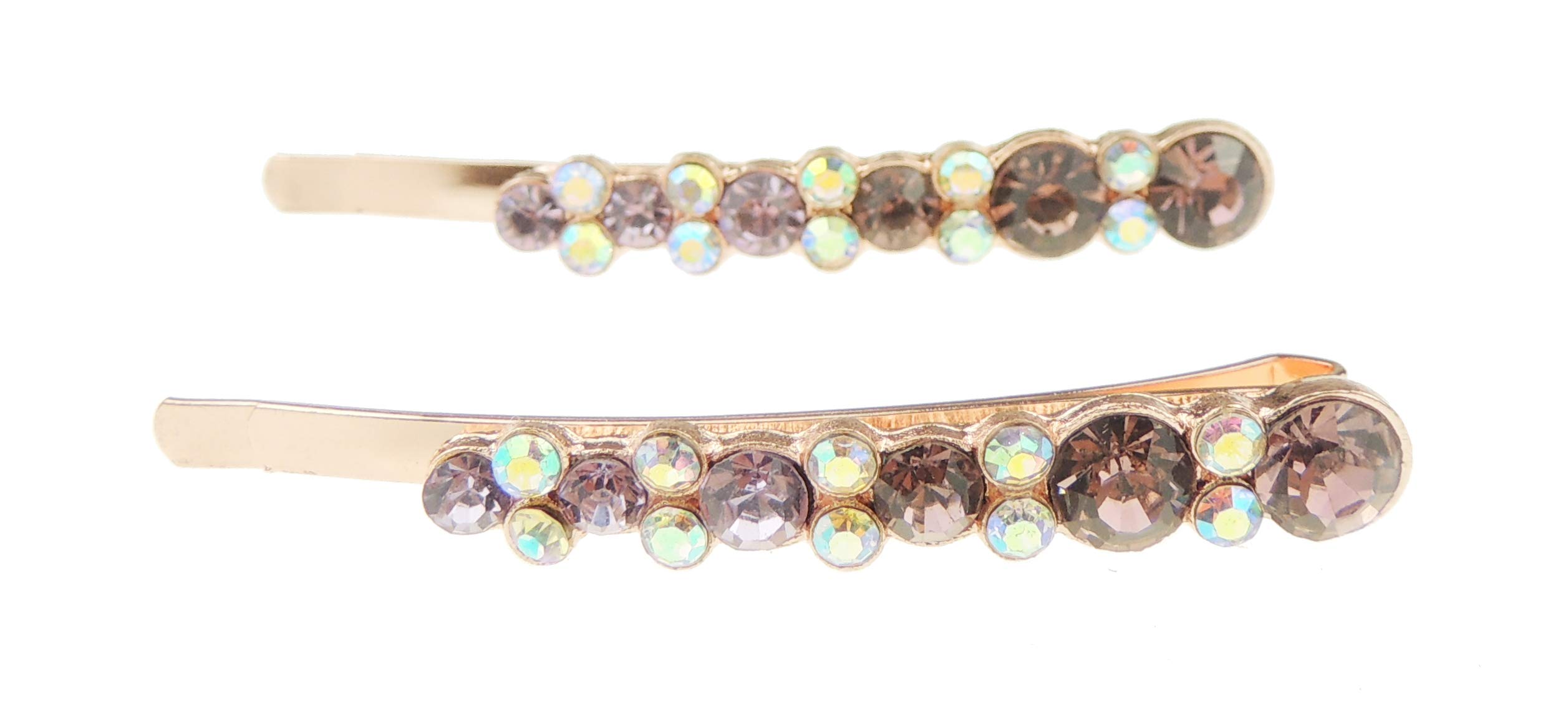 Womens Gold Tone Sparkly Bow Rhinestone Stones Jeweled Crystal Diamante Party Birthday Christmas Bridal Wedding Slides Hairpin Hair Clips Grips Bobby Pins Set of 2 Circle Polka Dot (Purple)