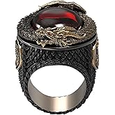 Yarrzhen Two Tone Vintage Punk Dragon Red Stone Ring for Men, Gothic Dragon Totem Ring Iced Out Dragon Animal Ring for Boys (10)