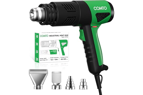 COMTO 1800W Industrial Heat Gun, Fast Heating 122℉-1202℉ Variable Temperature Control Overheat Protection 2 Speed Air Flow wi