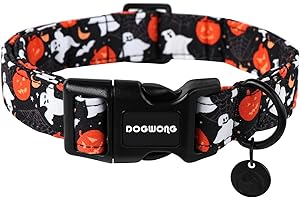 DOGWONG Cotton Dog Collar, Heavy-Duty Fall Dog Collar Durable Soft Fabric Pet Dog Collars Cute Halloween Puppy Necklace for Small Medium Large Dogs