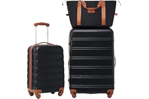 Merax Luggage sets of 3 Piece 20 28 IN Carry on Luggage Hard Case Black and Brown Luggage Expandable Checked Luggage Suitcase Set with Wheels