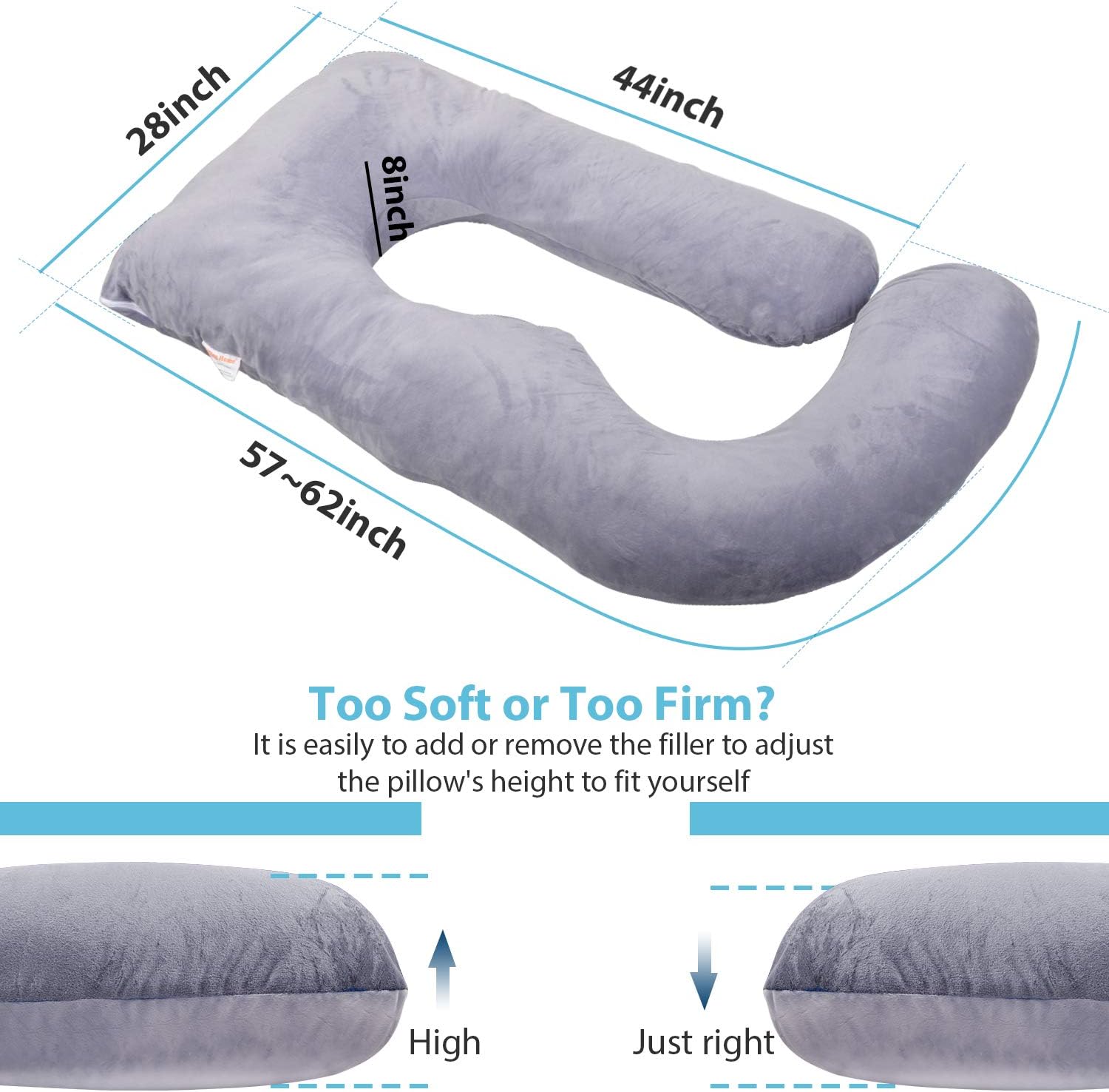 BATTOP Pregnancy Pillow Full Body Maternity Pillow for Pregnant Women with Washable Premium Cover for Back Belly Hips Legs (Velvet-Grey): Kitchen & Dining
