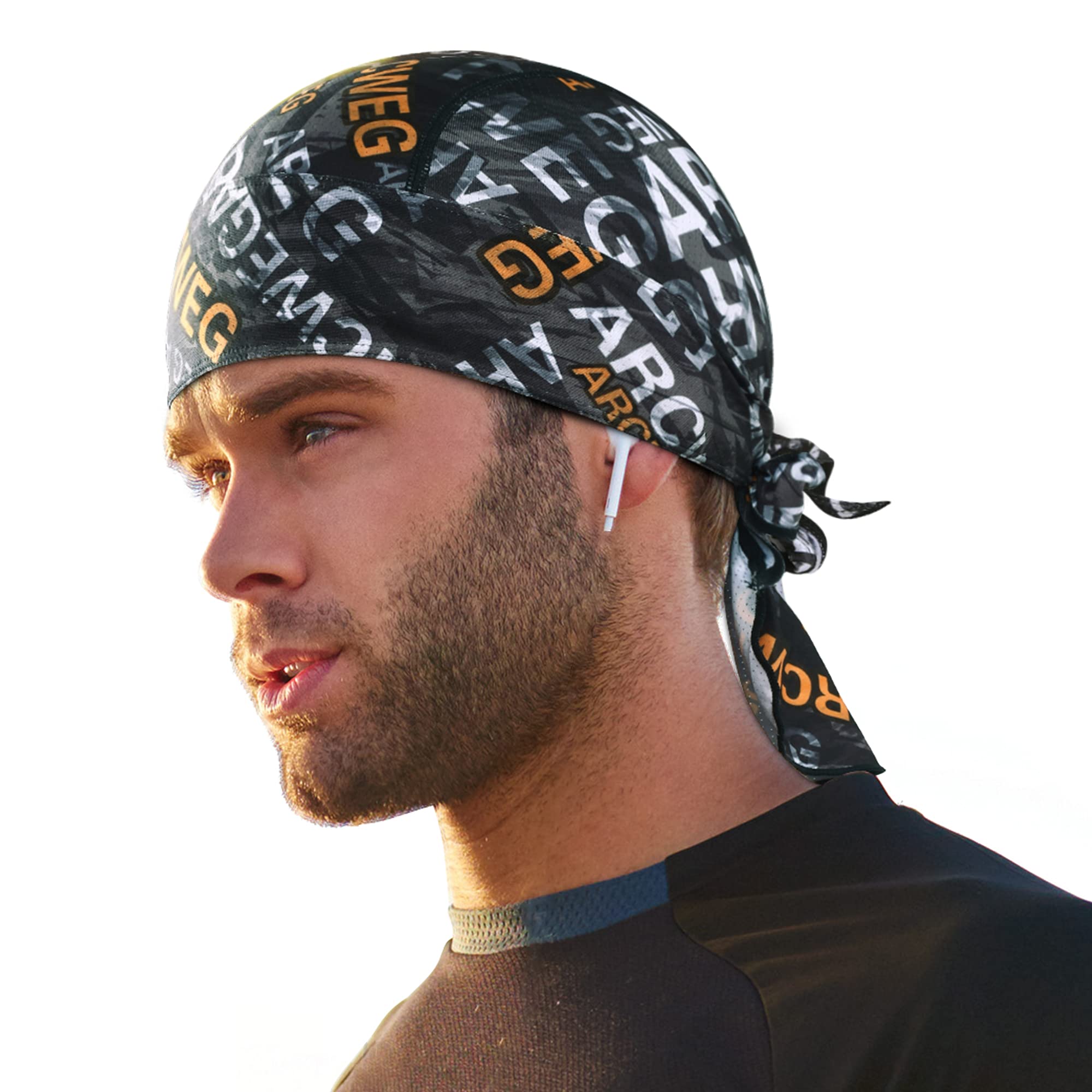 Arcweg Cycling Pirate Bandana Skull Cap Hat Sweat Wicking Beanie Sun UV Protection Quickly Dry Under Helmet Cycling Headscarf Headwrap for Men & Women Outdoor Sports Orange โ image 1