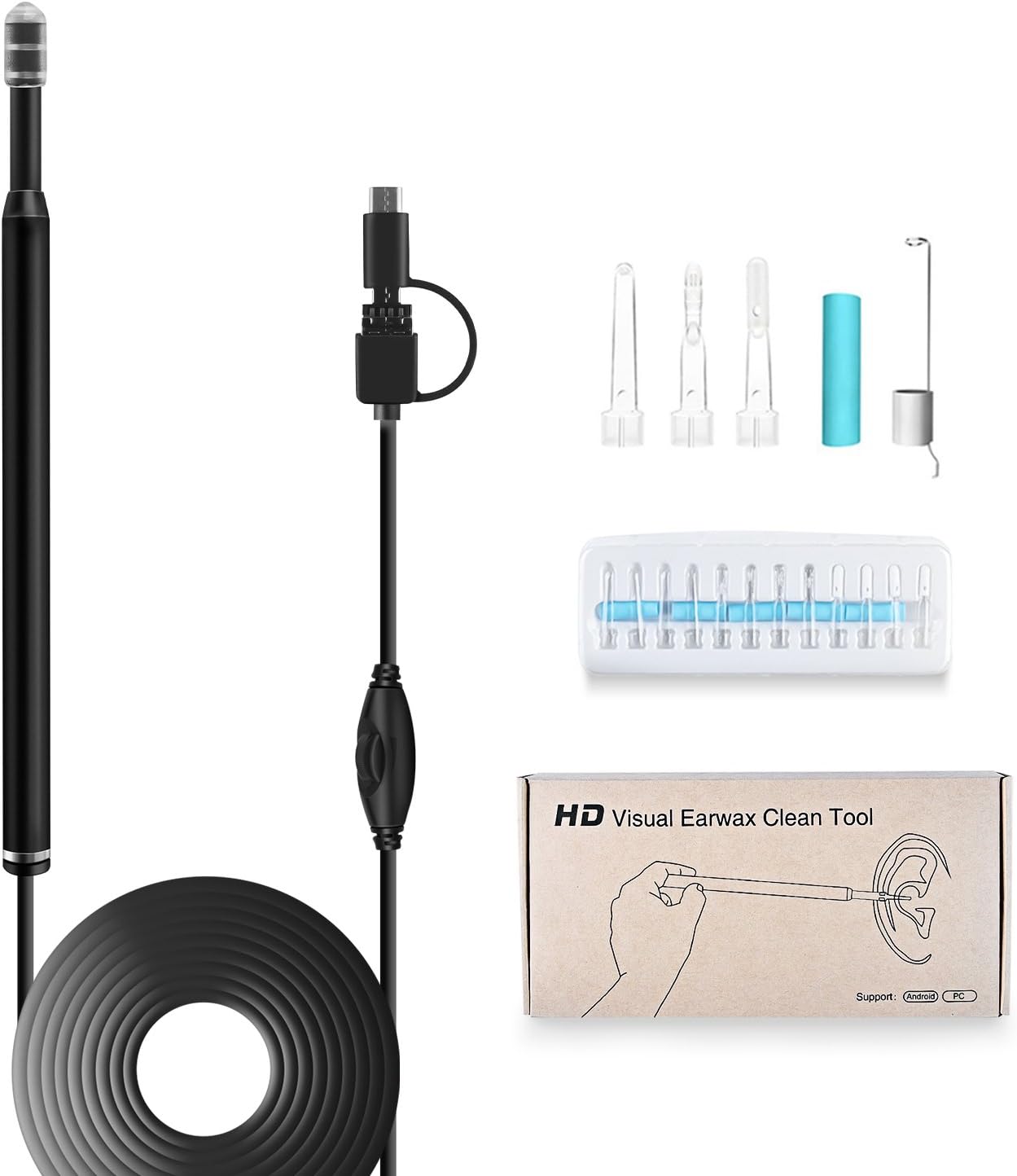 TryAce USB Otoscope Camera, Digital Ear Scope Ear Inspection Camera with 6 LED Lights for Micro USB & USB-C Android Devices, Windows & MAC PC Computer