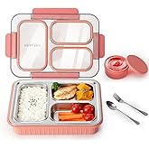Pitmoly Stainless Steel Bento Lunch Box, 31oz/900ml 3-Compartment Leakproof Bento Container for Adults, Metal Lunchbox Ideal for Office, Work, Travel, Dishwasher Safe