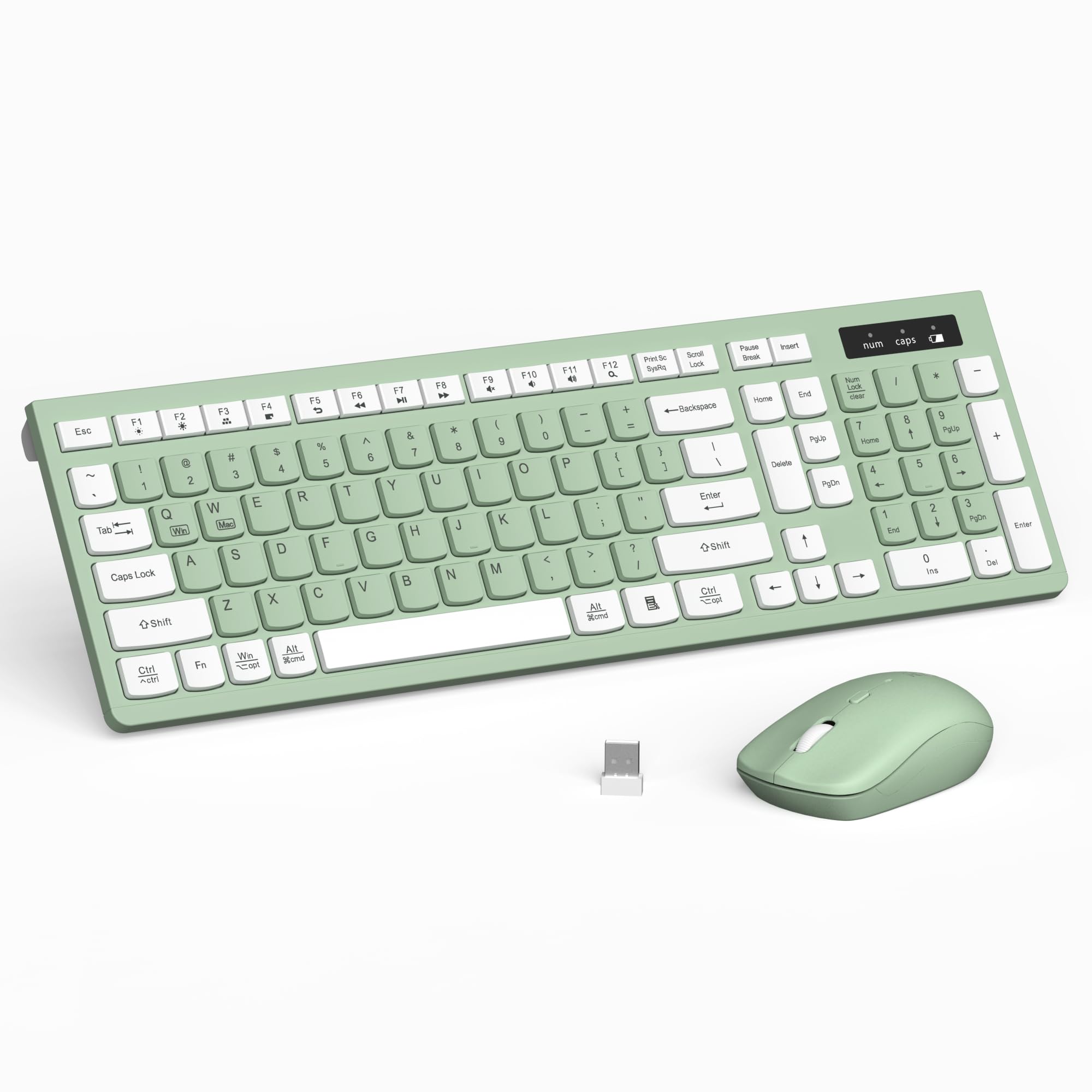 Photo 1 of Wireless Keyboard and Mouse Combo, Full-Sized Wireless Keyboard and Adjustable DPI Mouse, 2.4GHz USB Receiver, Silent Keyboard and Mouse for PC, Windows, MAC, Desktop, Laptop (Avocado Green)