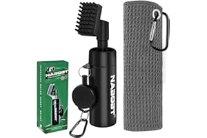 Nabobt Golf Towel and Brush Set, Premium Golf Towel(16x16 inch) & Club Brush Cleaner with Retainer Clip and Squeeze Water Bottle, Essentials Golf Accessories for Men
