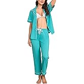EA'S SECRET Womens 100% Cotton Pajama Sets Short Sleeve Shirt and Pajama Pants Soft Sleepwear Button Down Pjs for Women